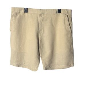 Louis Raphael Mens‎ Tailored Linen Shorts Size 38 Preppy Beachy Minimalist Tan
